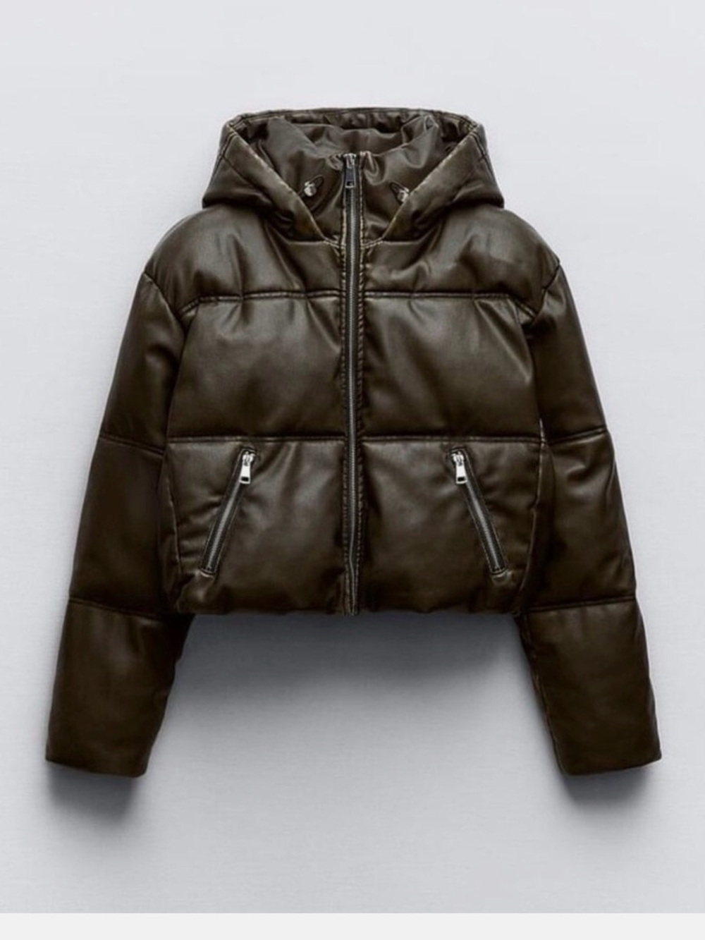 ZARA FAUX LEATHER CROPPED PUFFER ANORAK